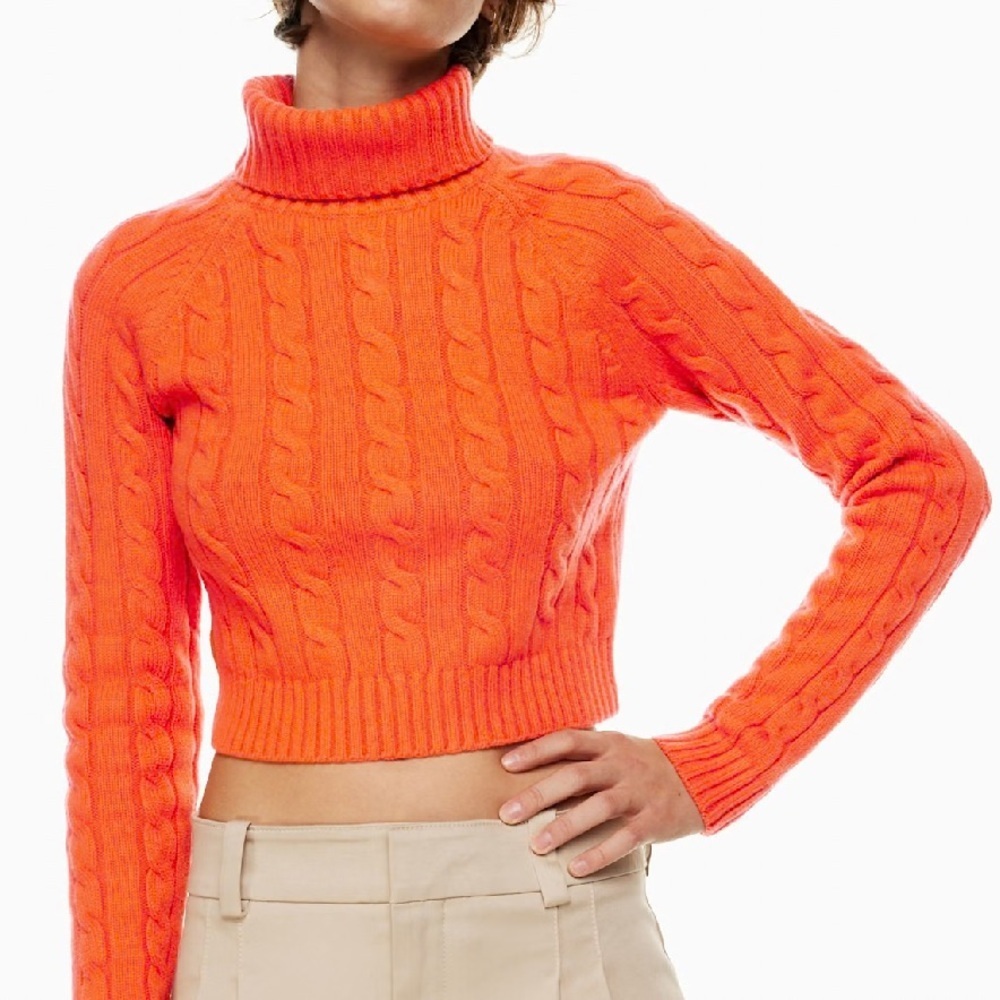 Aritzia Sunday Best Cable Knit Sweater Merino Wool Blend Orange size XXS